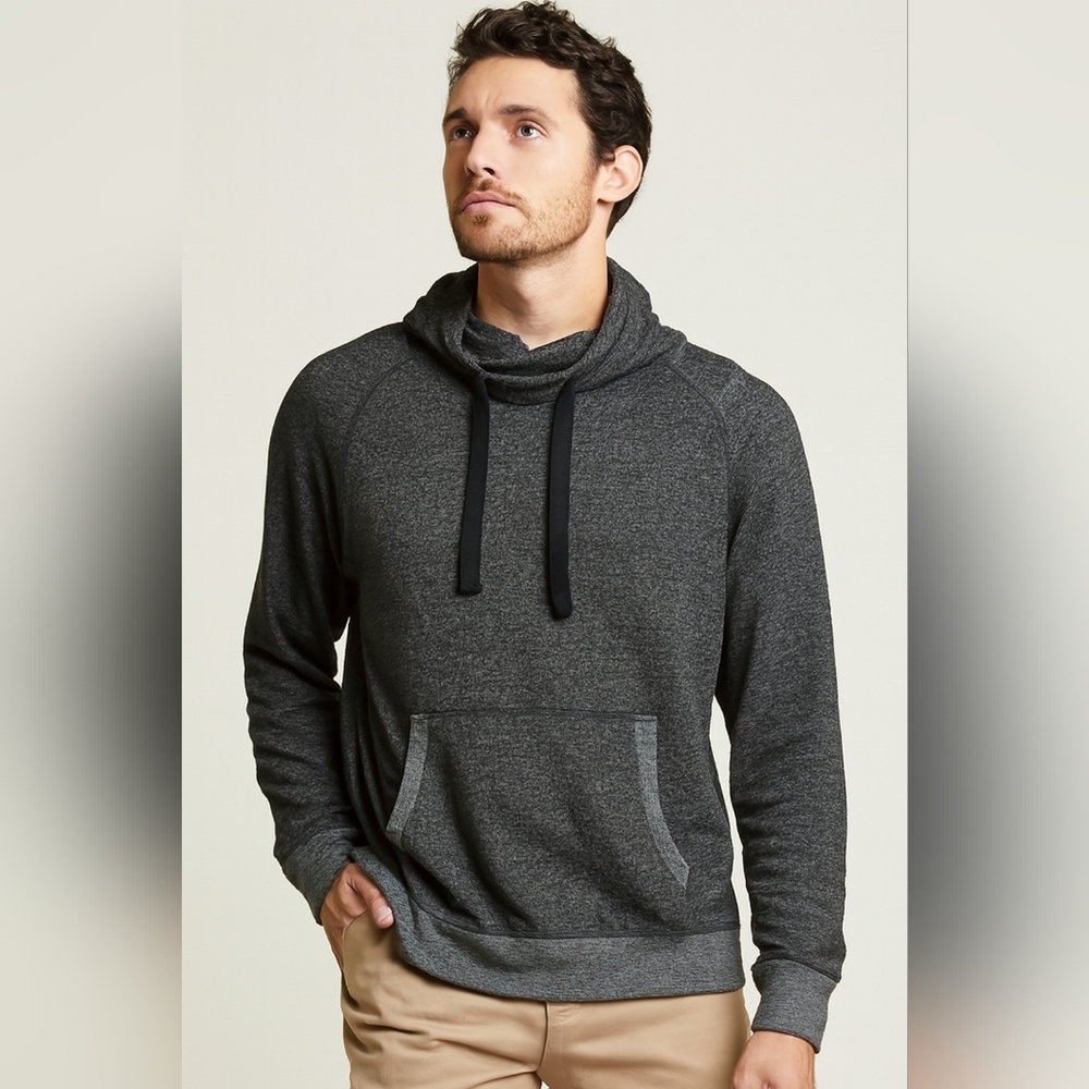 Express Mens Gray Knit Cowlneck Drawstring Hoodie Long Sleeve Sweatshirt XL